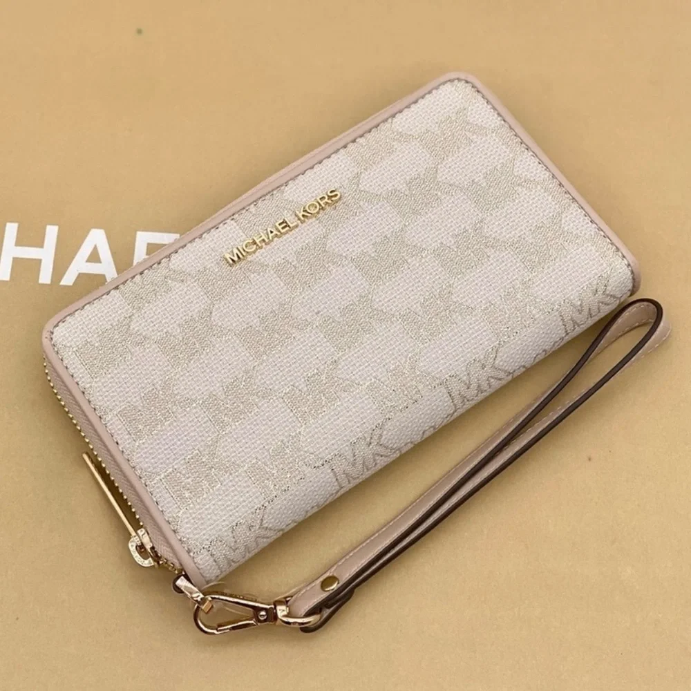 Michael Kors Jet Set Travel Wallet Phone Case Wristlet Glimmer MK Print